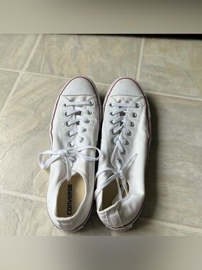 Converse White Canvas Sneakers with Red Nail Detail